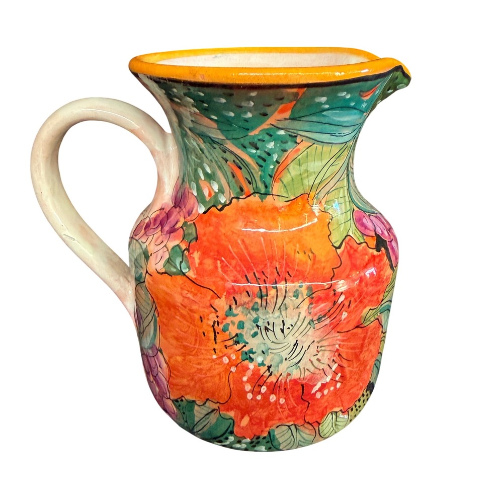 Vintage Banfi Montalcino Italian Pottery Pitcher Poppy Hand Painted Tuscany ooak